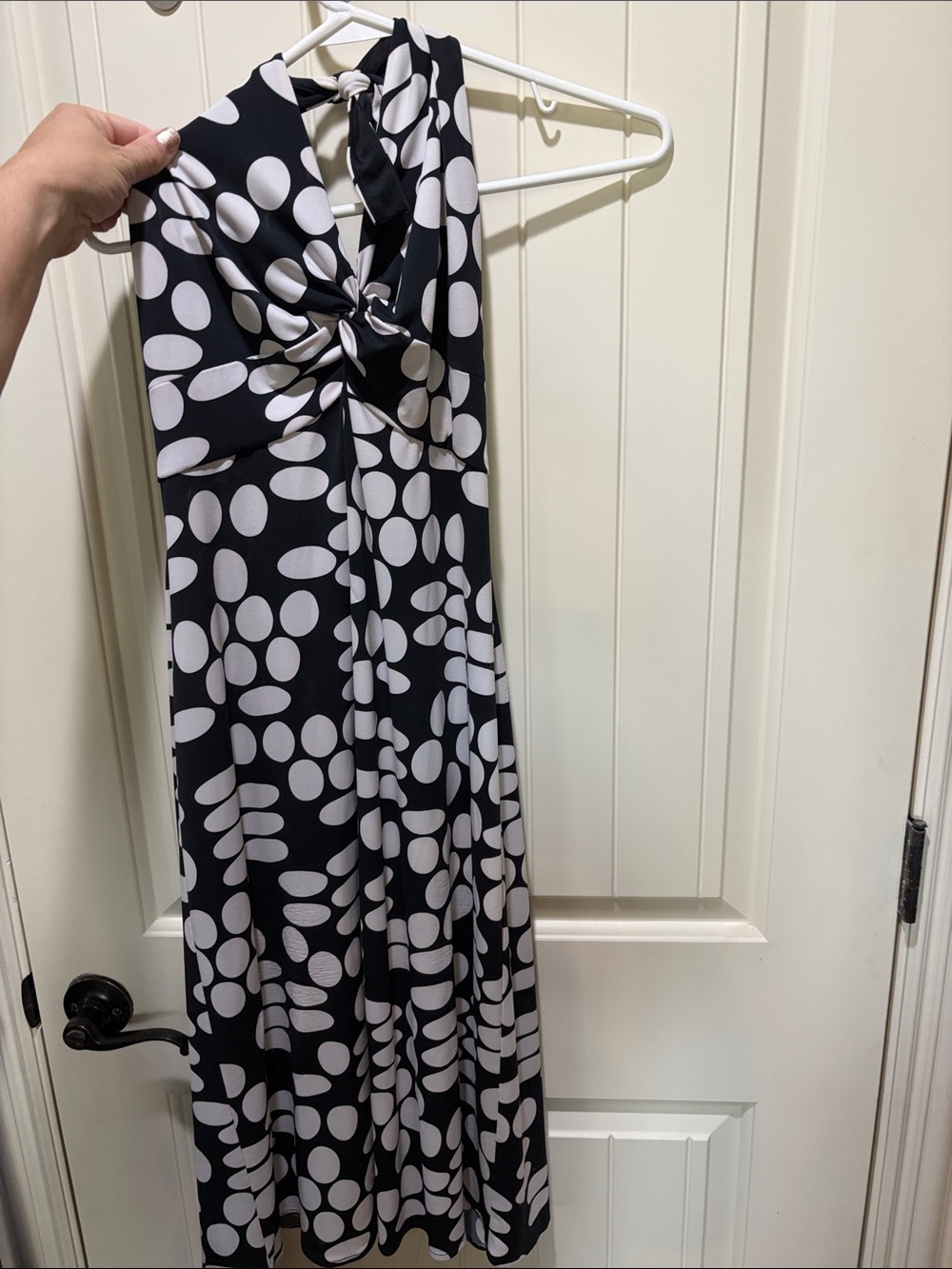 Maggy London Black & White Knot-Front Polka Dot Maxi Dress